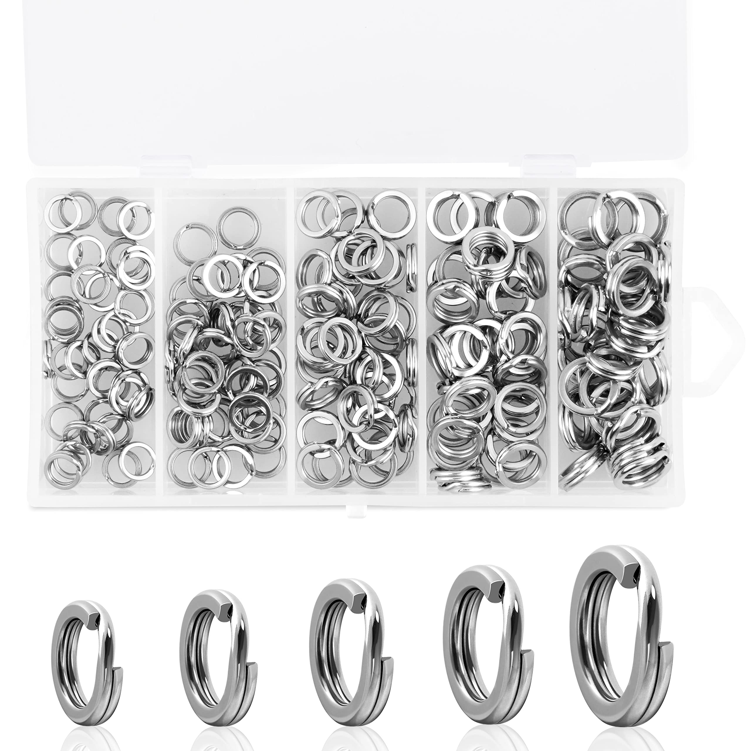 OROOTL Fishing Split Rings Kit, 200pcs Stainless Steel Double Split Rings Heavy Duty Flat Wire Ring Loop for Fishing Lure Hook Connector Freshwater Saltwater Terminal Tackle Accessories