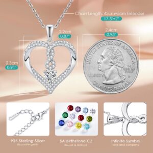 LOUISA SECRET Infinity Heart Birthstone Necklaces for Women, 18k Gold Plated 956 Sterling Silver Forever Love Pendant Jewelry for Her, Ideal Gift for Wife, Girlfriend, Mom on Birthday, Anniversary, Valentine's Day