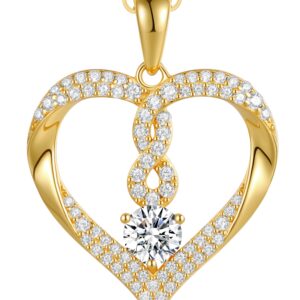 LOUISA SECRET Infinity Heart Birthstone Necklaces for Women, 18k Gold Plated 955 Sterling Silver Forever Love Pendant Jewelry for Her, Ideal Gift for Wife, Girlfriend, Mom on Birthday, Anniversary, Valentine's Day