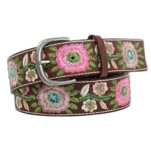 ARIAT Women's Embroidered Floral Belt, Genuine Leather, Removable Buckle, Brown, Medium