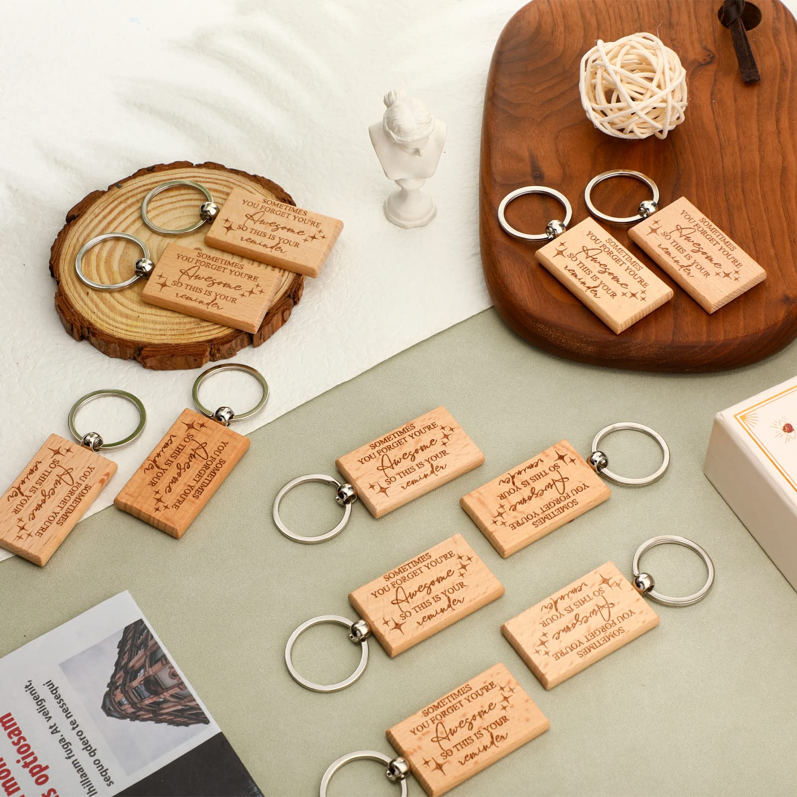 Fumete 20 pcs Employee Appreciation Gifts Keychains Bulk Inspirational You Are Awesome wooden Keychains for Staff Teacher Social Worker