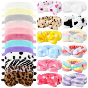 newcotte 24 pcs sleepover party supplies: 12 plush eye masks, 12 hair bands with bows, faux fur headbands for girls and women (colorful style)