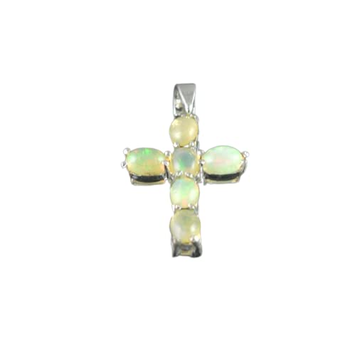 925 Sterling Silver Natural Oval Ethiopian Opal Cross Pendant Wedding Gift Jewelry