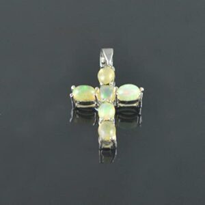 925 Sterling Silver Natural Oval Ethiopian Opal Cross Pendant Wedding Gift Jewelry