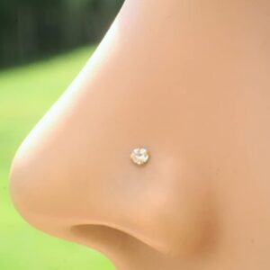 PiercingPoint 1.5mm Round Cz Stone 14K Yellow Gold 20 Gauge L Shape Nose Stud- Tiny Nose Ring- L Shaped Nose Ring- 14K Gold Nose Stud- Dainty Nose Stud- Thin Nose Ring