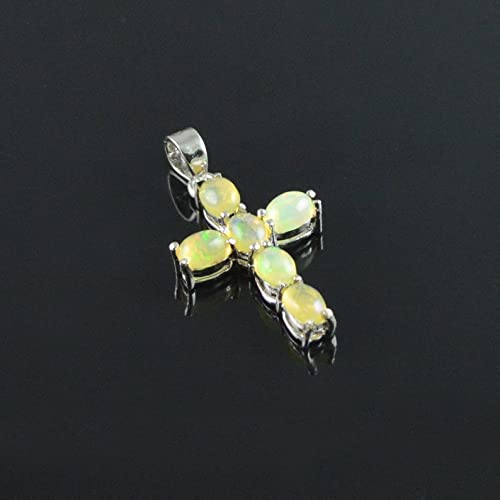 925 Sterling Silver Natural Oval Ethiopian Opal Cross Pendant Wedding Gift Jewelry