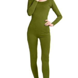 Lifup Unisex Scoop Neck Footless Long Sleeve Spandex Unitard olive green XS