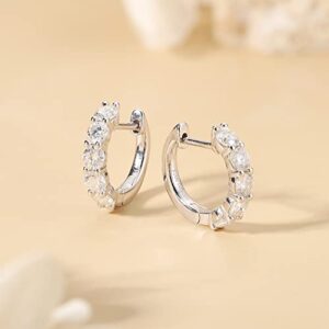 Moissanite Hoop Earrings,2.0ct D Color Brilliant Round Cut Lab Created Diamond Earrings 18K White Gold Sterling Silver Huggie Earring for Women Men Wedding Earrings Silver (Silver)