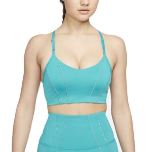 Nike Women`s Yoga Dri-FIT Indy Light-Support Padded Metallic Tape Sports Bra (A(DD1407-356)/M, Medium)