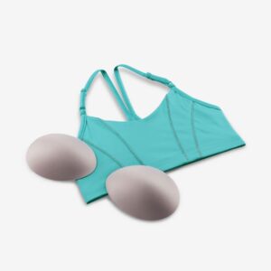 Nike Women`s Yoga Dri-FIT Indy Light-Support Padded Metallic Tape Sports Bra (A(DD1407-356)/M, Medium)