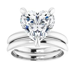 Handmade Heart Moissanite Engagement Ring Set 4 Carat, Solitaire Ring, Bridal Wedding Ring Set for Women, Anniversary Ring, VVS1, Colorless, 10K 14K 18K Solid White Gold, Gifts for Her