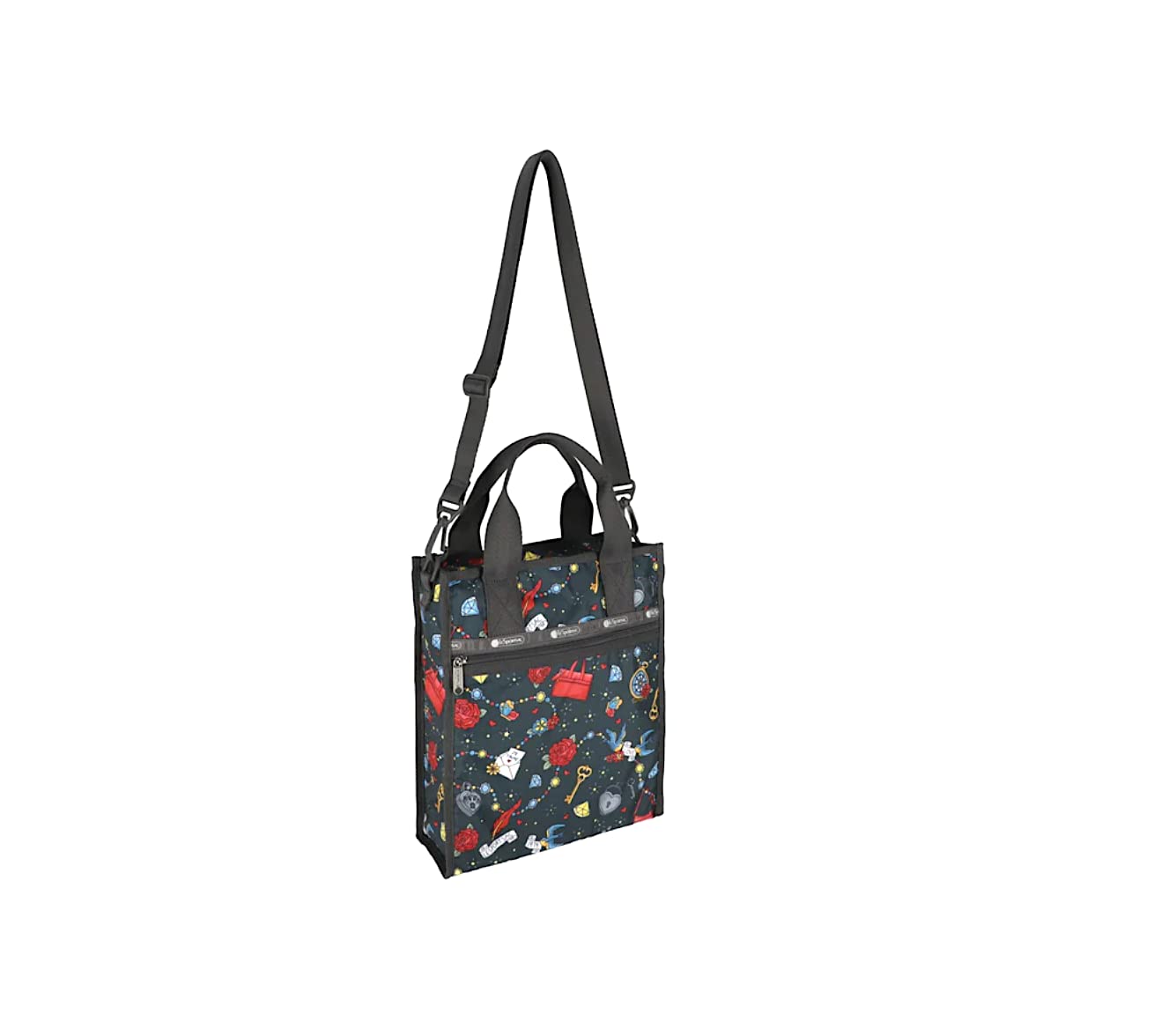 LeSportsac Keepsake Memory Small North/South Tote Crossbody + Top Handle Handbag, Style 3538/Color E465, Whimsical Hearts, Handbags, Flowers & Jewels, Celebrate 1974 Iconic Debut