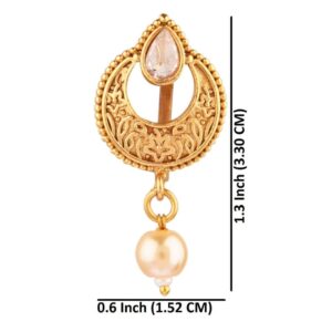 Efulgenz Indian Jewelry Kundan Crystal Nose Ring Hoop Pin Stud Fake Septum Ring with Chain Nose to Ear Chain Non Piercing Body Jewelry (Style 2)