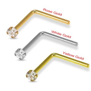 PiercingPoint 1.5mm Round Cz Stone 14K Yellow Gold 20 Gauge L Shape Nose Stud- Tiny Nose Ring- L Shaped Nose Ring- 14K Gold Nose Stud- Dainty Nose Stud- Thin Nose Ring