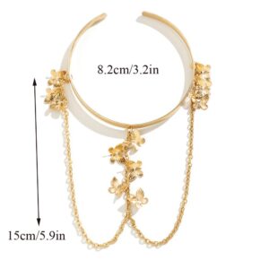 Missgrace Bohemian Layered Simple Butterfly Tassel Chain Open Arm Cuff Gold Silver Armband Cute Arm Bracelet Wide Cuff Long Chain Butterfly Armband Charm Multilayer Armband Jewelry for Women (Gold)