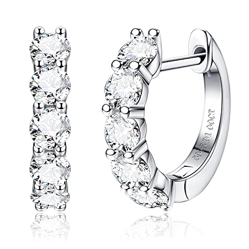 Moissanite Hoop Earrings,2.0ct D Color Brilliant Round Cut Lab Created Diamond Earrings 18K White Gold Sterling Silver Huggie Earring for Women Men Wedding Earrings Silver (Silver)