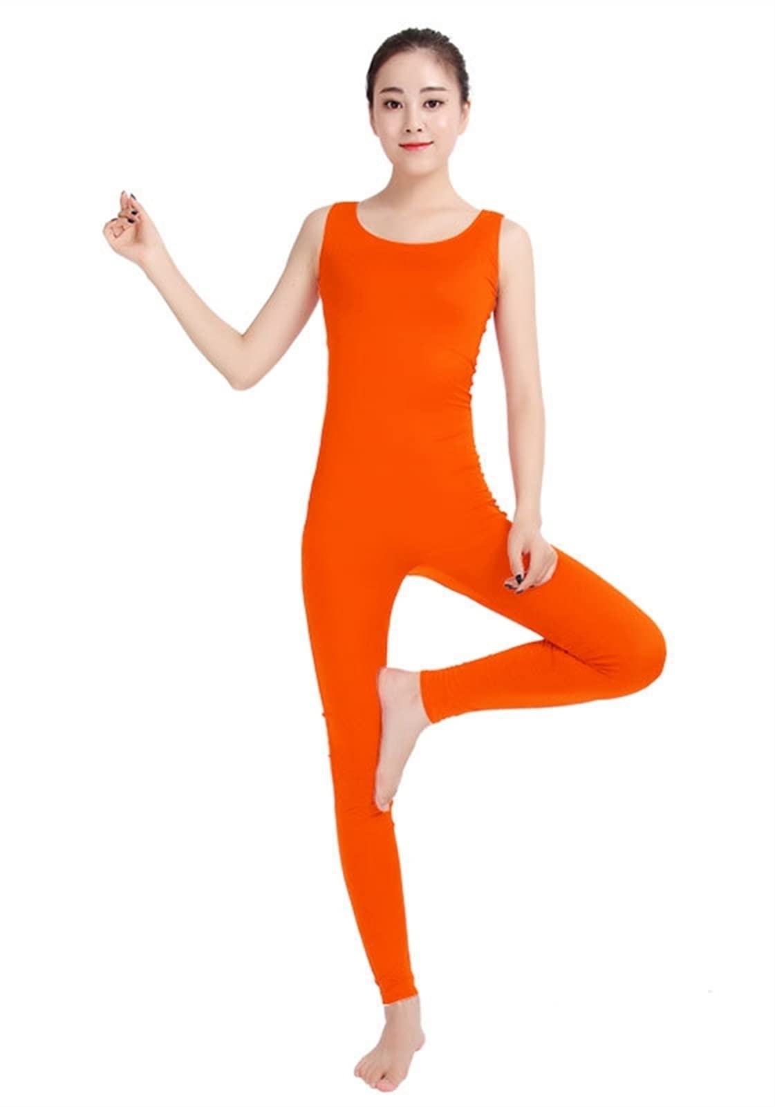 Lifup Unisex Scoop Neck Footless Sleeveless Spandex Unitard fluorescent orange M