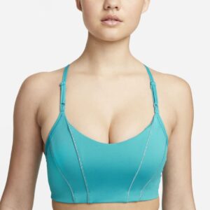 Nike Women`s Yoga Dri-FIT Indy Light-Support Padded Metallic Tape Sports Bra (A(DD1407-356)/M, Medium)