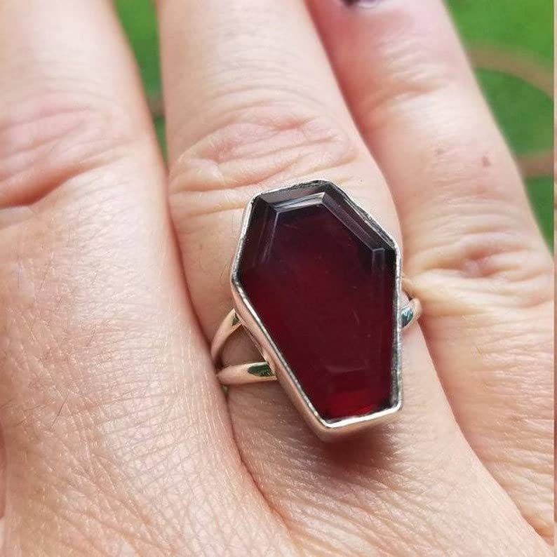 Garnet Coffin Ring, 925 Sterling Silver Ring, Natural Red Stone Ring, Silver Band Ring, Gemstone Ring, Statement Ring, Dainty Ring, Silver Coffin Ring, Jewelry By Anita Jewellers