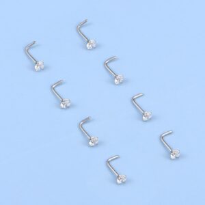 FECTAS 3mm CZ Top L Shape Nose Studs Ring 18G 20G Surgical Steel 1.5mm 2mm 2.5mm Clear CZ Silver for Women Men Girls Nostril Piercing Jewerly