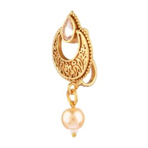 Efulgenz Indian Jewelry Kundan Crystal Nose Ring Hoop Pin Stud Fake Septum Ring with Chain Nose to Ear Chain Non Piercing Body Jewelry (Style 2)