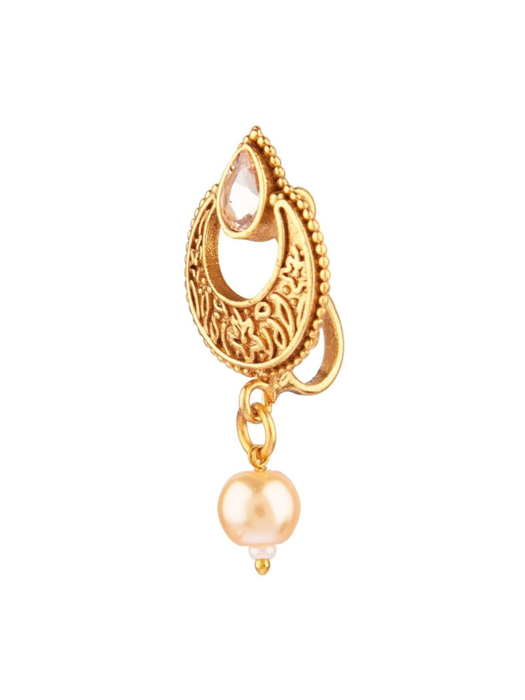 Efulgenz Indian Jewelry Kundan Crystal Nose Ring Hoop Pin Stud Fake Septum Ring with Chain Nose to Ear Chain Non Piercing Body Jewelry (Style 2)