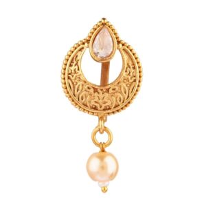 Efulgenz Indian Jewelry Kundan Crystal Nose Ring Hoop Pin Stud Fake Septum Ring with Chain Nose to Ear Chain Non Piercing Body Jewelry (Style 2)