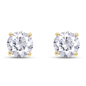 savearth diamonds 4 carat round cut lab created moissanite diamond 4-prong solitaire screw back stud earrings in 18k yellow gold over sterling silver (d color, vvs1 clarity, 4.00 cttw)