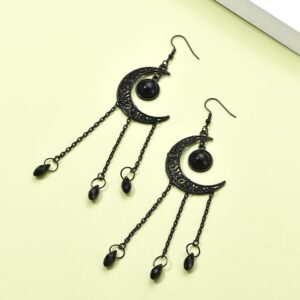 Balirek Moon Earrings Gothic Black Moon Drop Dangle Earrings Black Moon Ear Jewelry for Women (Gothic Tassel Moon)