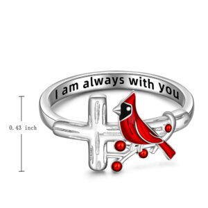 Cardinal Ring Cardinal Appear When Angels Are Near Cross Red Bird Spiritual Rings for Women Sterling Silver Memorial Gifts for Loss of Loved One Size 6