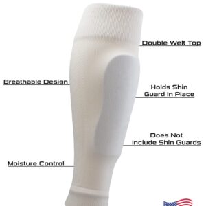 TCK Soccer Shin Guard Sleeves Football Leg Sleeves Youth Mens (White, Large)