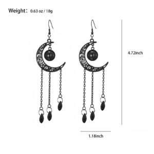 Balirek Moon Earrings Gothic Black Moon Drop Dangle Earrings Black Moon Ear Jewelry for Women (Gothic Tassel Moon)