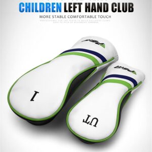 Left Hand Golf Club Wood Kids #1#5 Golf Drivers Junior Wooden Pole Golf Putter with Golf Headcover (Green,Hybrid- Age 5-8)