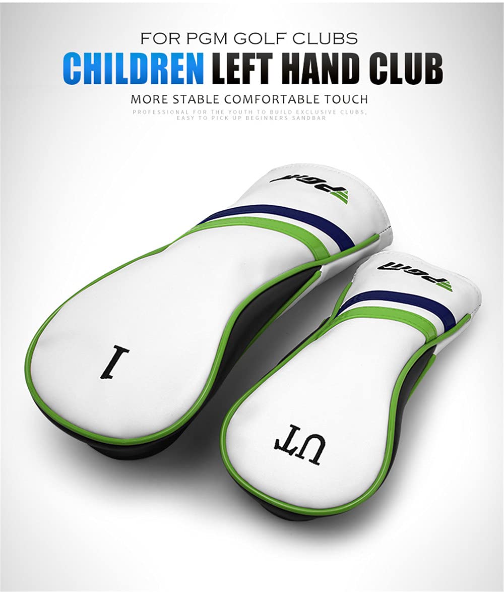 Left Hand Golf Club Wood Kids #1#5 Golf Drivers Junior Wooden Pole Golf Putter with Golf Headcover (Green,Hybrid- Age 5-8)