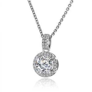 ZYI Moissanite necklaces for women Lab Created Diamond Round Moissanite Pendant Solitaire Necklace Chain Adjustable 18K White Gold Plated Sterling Silver Necklace Gift for Mother Wife