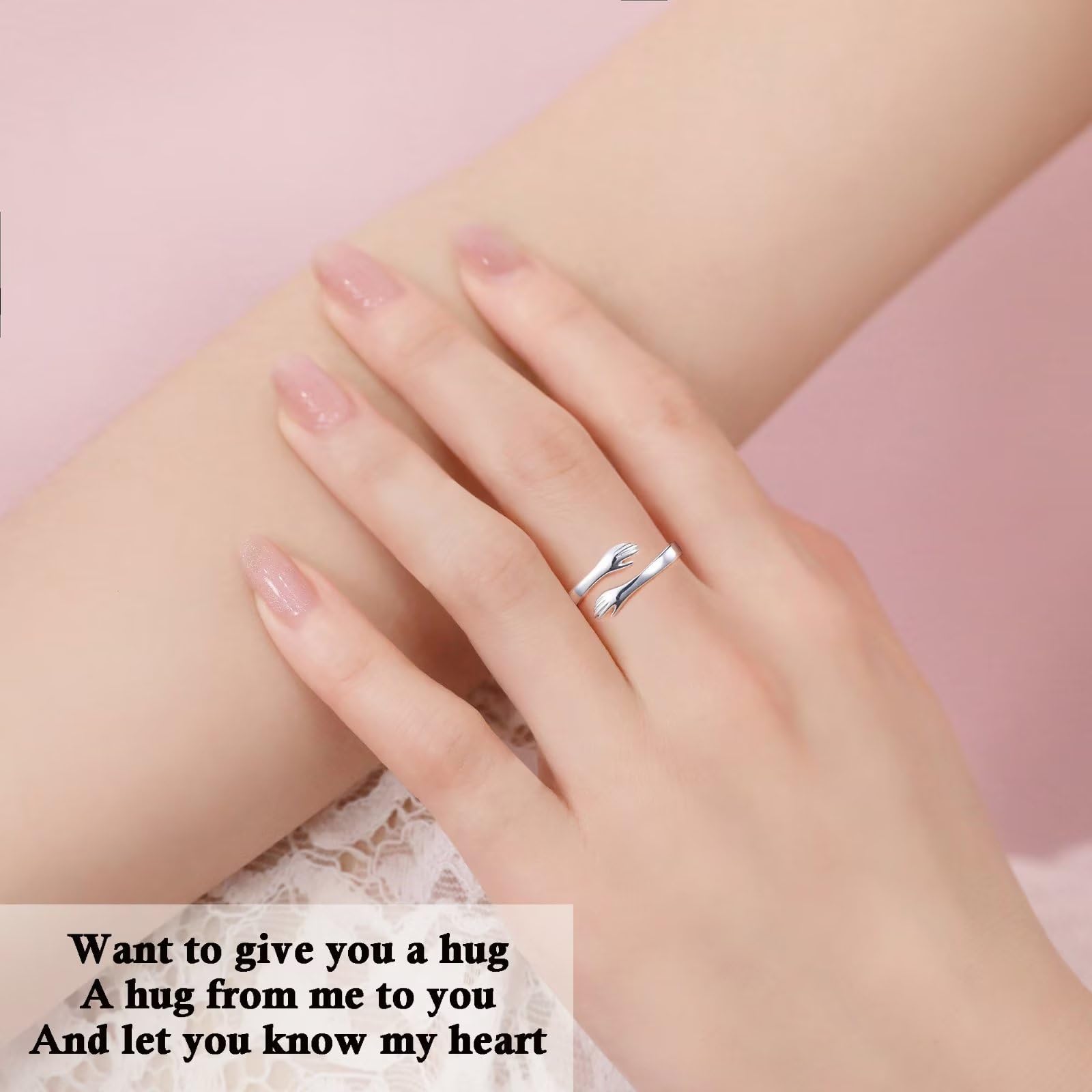 IEFSHINY Valentines Day Gifts for Her - Hug Ring for Women Teen Girls, 925 Sterling Silver Rings Hug Rings for Women Wife Gift Ideas Teen Girl Gifts Teenage