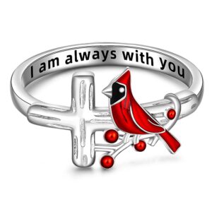 cardinal ring cardinal appear when angels are near cross red bird spiritual rings for women sterling silver memorial gifts for loss of loved one size 6