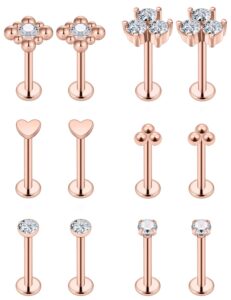 dyknasz 16g tragus piecing jewelry flat back earrings for women surgical stainless steel medusa labret monroe lip ring studs cartilage helix conch earring stud rose gold