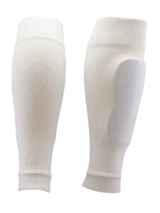 tck soccer shin guard sleeves football leg sleeves youth mens (white, large)