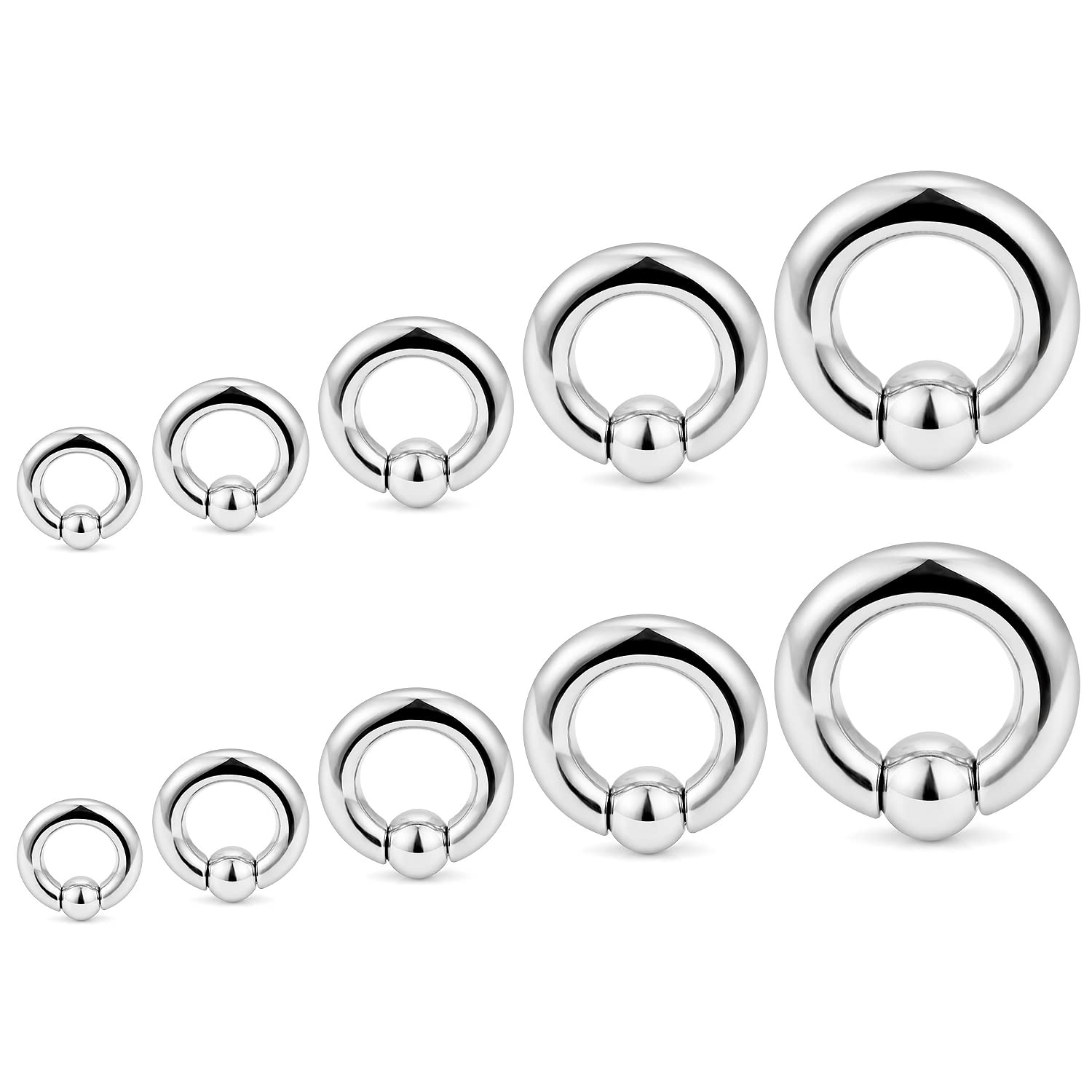 Hoeudjo Large Septum Rings 14G 12G 8G 6G 4G PA Ring Spring Action Captive Bead Rings Ear Gauges Stretching Expander Kit Stainless Steel Stretched Septum Jewelry Kit for Women Men