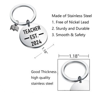 Teacher Est 2024 Keychain Teacher Graduation Gifts New Teacher Gifts Future Teacher Gifts Jewelry Appreciation Gifts (Silver)