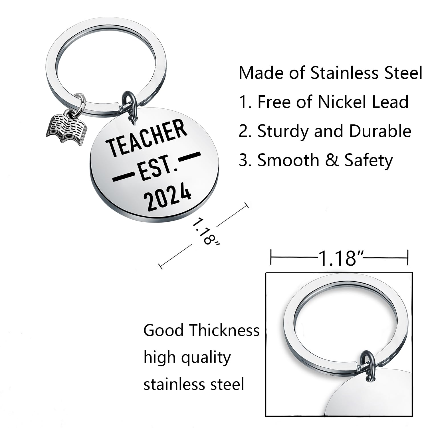 Teacher Est 2024 Keychain Teacher Graduation Gifts New Teacher Gifts Future Teacher Gifts Jewelry Appreciation Gifts (Silver)