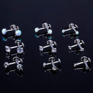 Dyknasz Opal Medusa Piercing Jewelry 16G Stainless Steel Labret Jewelry Lip Rings Snake Bite Piercing Jewelry Different Size Tragus Earrings Forward Helix Cartilage Conch Earring Stud Flat Back