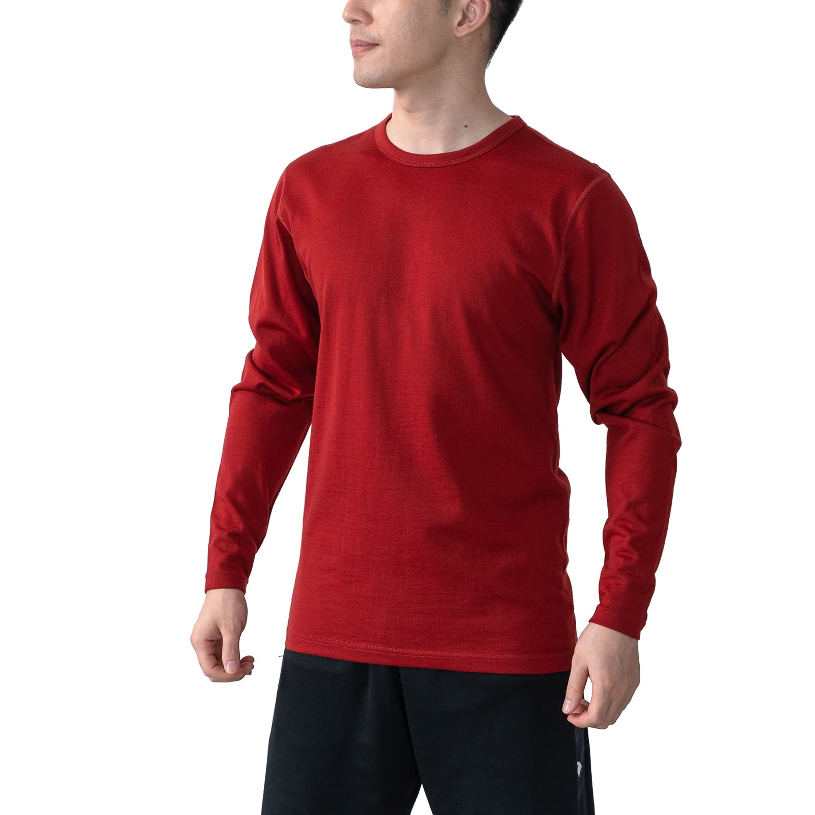 SHEEP RUN 100% Merino Wool Men's Wicking Breathable Base Layer Hiking Running Long Sleeve Shirt (Carmine, Medium)