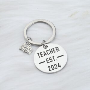 Teacher Est 2024 Keychain Teacher Graduation Gifts New Teacher Gifts Future Teacher Gifts Jewelry Appreciation Gifts (Silver)