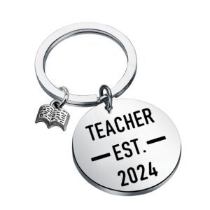 Teacher Est 2024 Keychain Teacher Graduation Gifts New Teacher Gifts Future Teacher Gifts Jewelry Appreciation Gifts (Silver)