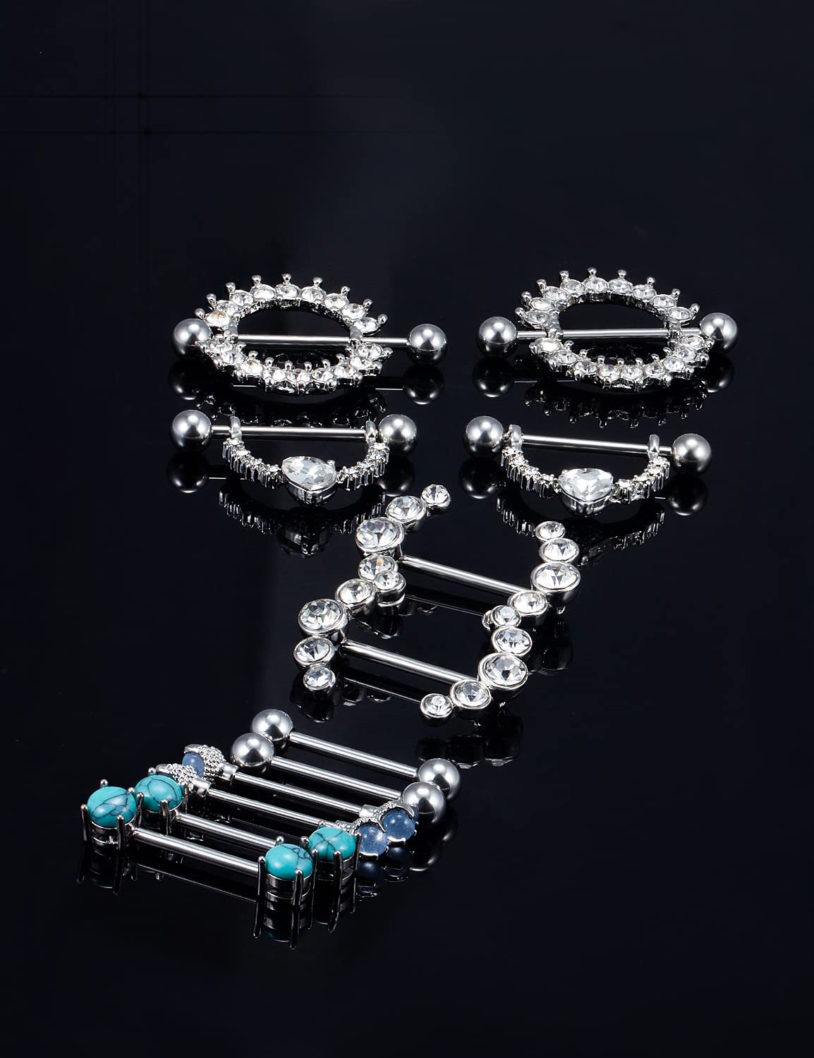 Dyknasz 14G Nipple Rings for Women Surgical Steel Nipple Piercing Jewelry Nipple Shield Barbell Ring Bar Clear Diamond CZ Set Silver-Tone