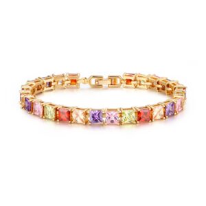 esbbela tennis bracelet for women colorful square cubic zirconia 5mm artificial diamond rainbow tennis bracelet | 14k gold size 7 inch