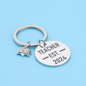 Teacher Est 2024 Keychain Teacher Graduation Gifts New Teacher Gifts Future Teacher Gifts Jewelry Appreciation Gifts (Silver)