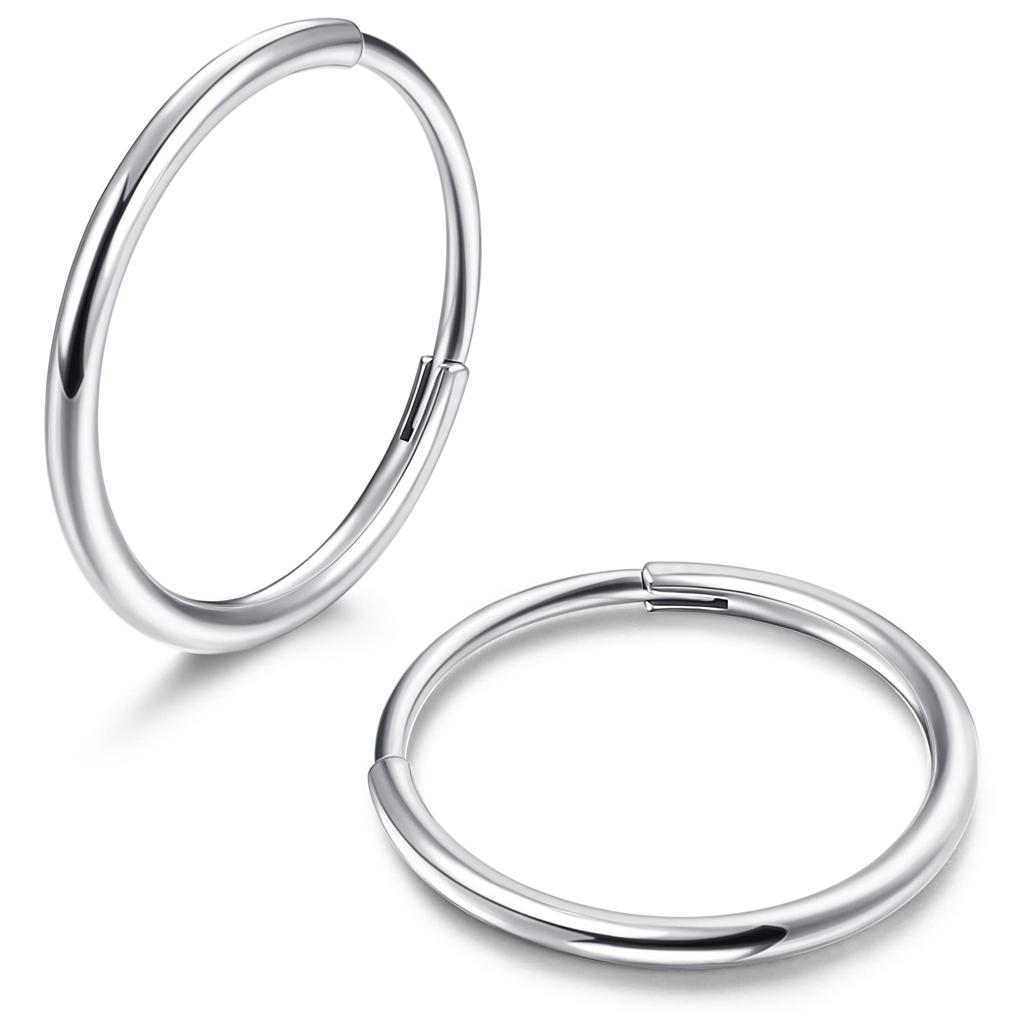 Milacolato G23 Titanium Hoop Earrings for Women Men Hypoallergenic Hinged Huggie Hoop Earrings Cartilage Helix Sleeper Lightweight Small Hoop Earring Silver, 8mm